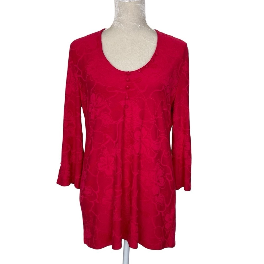 Soft Surroundings Pastille Jacquard Women's Red Floral Tunic  Top Size M